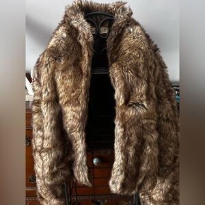 Hollister Faux Fur Coat in Brown